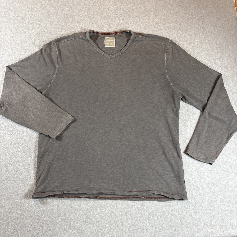 True Grit Long Sleeve V Neck Heavy Shirt Men's XL Gray Western Cowboy